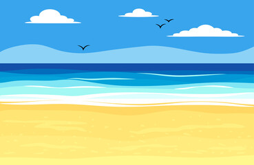 Fototapeta na wymiar Beach things and old surfboard with greeting - summer holidays vector illustration