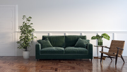 Illustration 3D rendering large luxury modern bright interiors Living room mockup computer digitally generated image