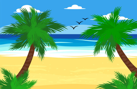 Beach things and old surfboard with greeting - summer holidays vector illustration