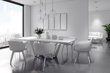 Illustration 3D rendering large luxury modern bright interiors Living room mockup computer digitally generated image