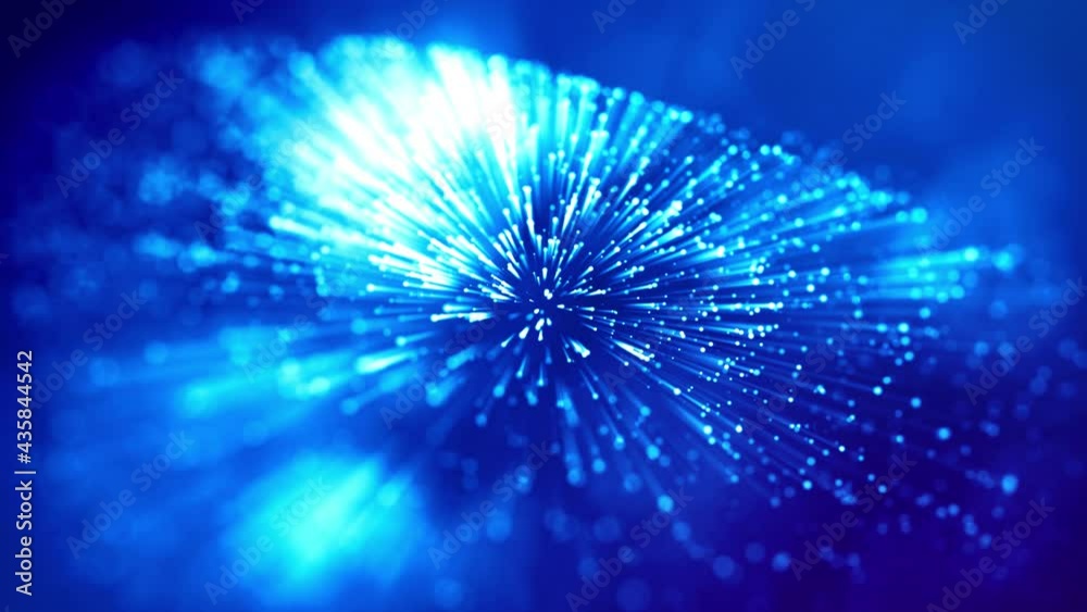 Wall mural blue shiny sparkling particles with light rays move in a viscous liquid. it is 4k 3d animation as mo