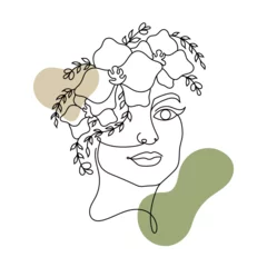 Tuinposter Trendy woman face silhouette in one line art style for fashion prints, tattoos, posters, cards etc. Continuous line art illustration © SERHII