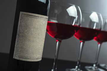 Bottle and glasses of red wine