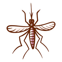 Mosquito hand drawn icon. Winged insect with elongated mouthpart. Parasite blood sucking pictogram.