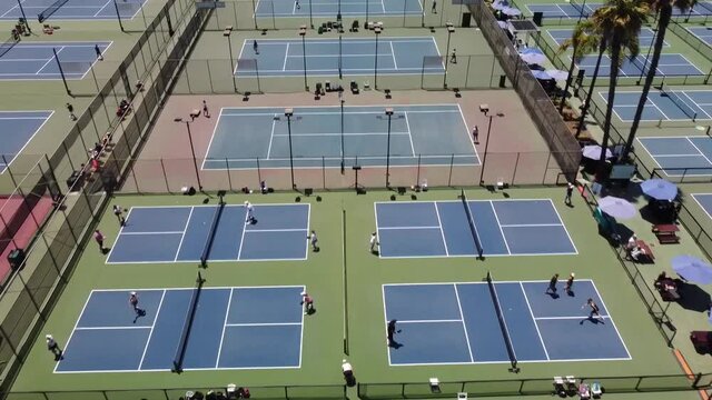 Aerial shots of tennis courts in beautiful Newport, CA.
