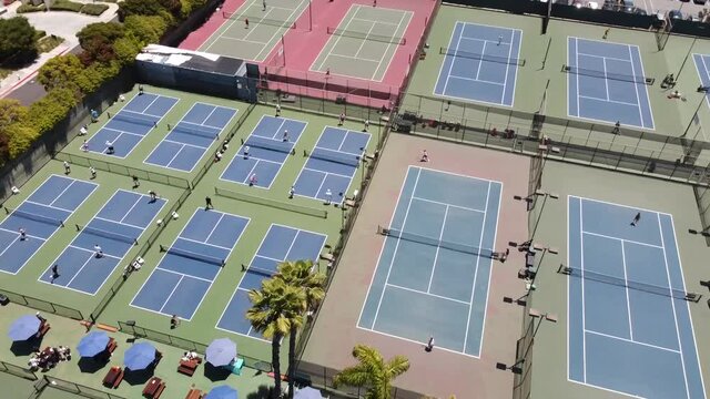 Aerial shots of tennis courts in beautiful Newport, CA.
