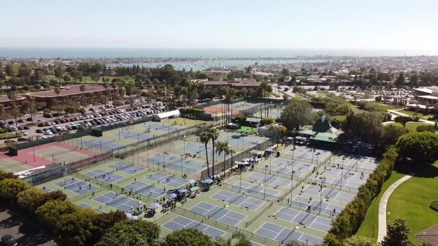 Aerial shots of tennis courts in beautiful Newport, CA.