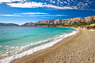 Baska. Idyllic pebble beach in town of Baska view