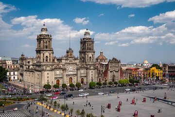 Architectural landmark Mexico City Metropolitan Cathedral in the Historic Centre of Mexico City, Mexico.