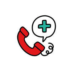 ambulance call doodle icon, vector color line illustration