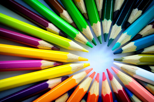 Colorful Pencils arranged in a circle shape