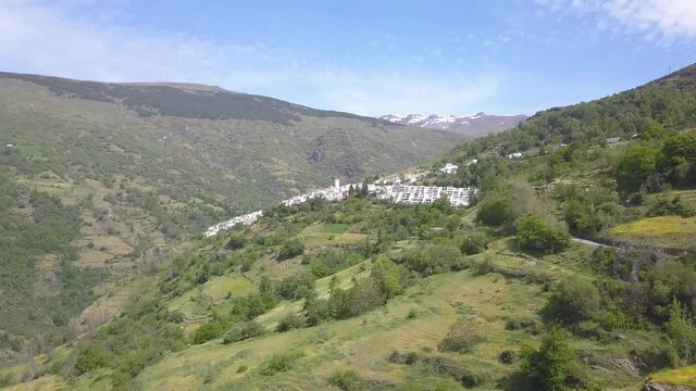 Drone view of Capileira, a little village in the famous Alpujarras, Granada, Spain.