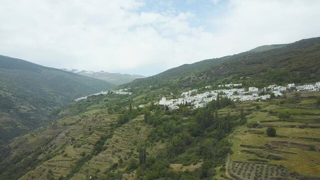 Drone view of the little villages of Las Alpujarras, in the province of Granada, Spain.