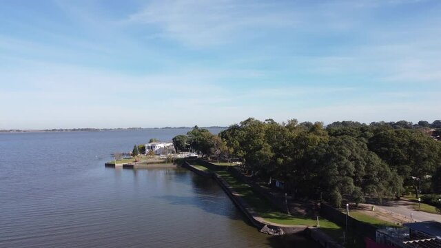 Beautiful Drone shot Through Chascomus Lagoon Banks, Buenos Aires, Argentina