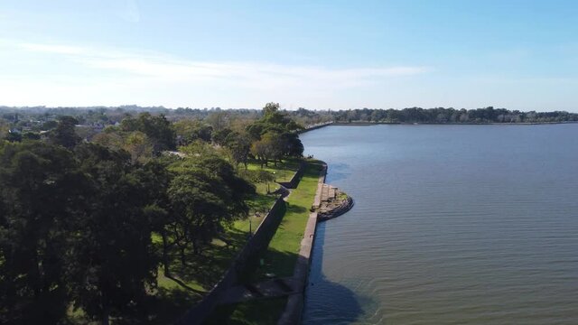 Beautiful Aerial Drone shot Through Chascomus Lagoon Banks, Buenos Aires, Argentina