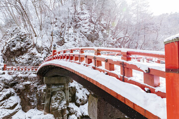 【栃木県】雪　日光　神橋　冬