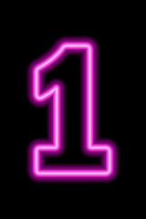 Neon pink number 1 on black background. Serial number, price, place