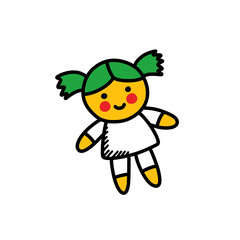 doll doodle icon, vector color line illustration