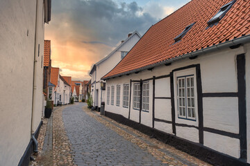 Streets and houses in old Hanseatic town Tonder in Denmark