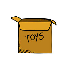 toy box doodle icon, vector color line illustration