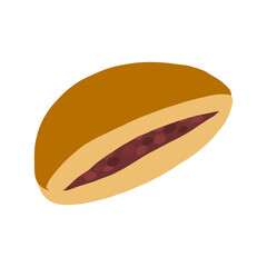 半分にしたどら焼きの手描きイラストアイコン