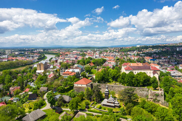 Fototapeta na wymiar Castle in Uzhgorod aerial panorama city view