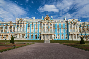 View of the Great Catherine Palace in Tsarskoye Selo. Pushkin city, Saint Petersburg, Russia
