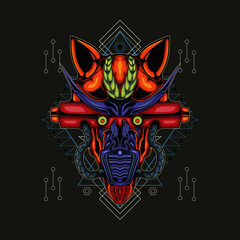Illustration of dog head mecha sacred geometry