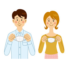 マスクを外す男女