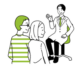 Illustration of a couple consulting at the hospital.