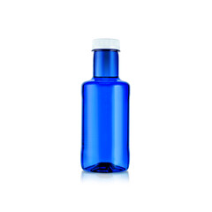 Blue glass frosted bottle. Mock up for a bottle with a drink. Bottle isolated on white background