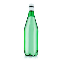 Plastic green bottle with purified water. Mineral water bottle mockup. Bottle isolated on white background