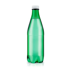 Plastic green bottle with purified water. Mineral water bottle mockup. Bottle isolated on white background