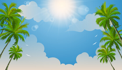 Fototapeta na wymiar beautiful summer on tropical beach with coconut trees and clouds. background summer design
