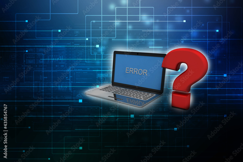 Poster 3d rendering computer online help information concept. red question mark over laptop keyboard.