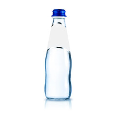 Glass bottle with purified water. Mineral water bottle mockup. Bottle isolated on white background