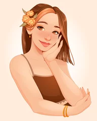 Fotobehang Portrait of a beautiful girl. Vector cartoon illustration  © ddraw