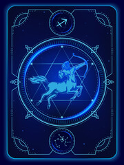 Zodiac signs astrology. Constellations Sagittarius horoscope sign in twelve zodiac with galaxy stars background. Vector illustration Modern.
