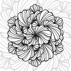 Vector abstract black and white floral mandala motif