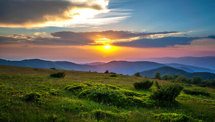 Obraz premium Sunset with clouds, in orange and purple shades