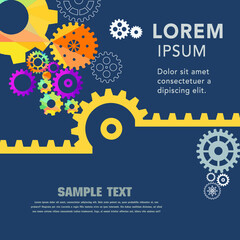 Abstract techno gear background with geometric colorful gear wheels. Space for gear text. Vector gears modern mechanism industrial concept. Technology gears background. Gears Vector illustration 