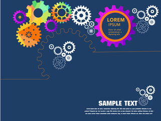 Abstract techno gear background with geometric colorful gear wheels. Space for gear text. Vector gears modern mechanism industrial concept. Technology gears background. Gears Vector illustration 