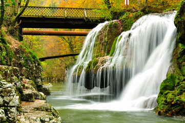 Mountain waterfall Bigar in autumn.