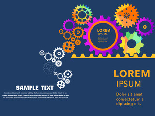 Abstract techno gear background with geometric colorful gear wheels. Space for gear text. Vector gears modern mechanism industrial concept. Technology gears background. Gears Vector illustration 
