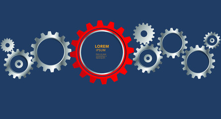 Abstract techno gear background with geometric colorful gear wheels. Space for gear text. Vector gears modern mechanism industrial concept. Technology gears background. Gears Vector illustration 