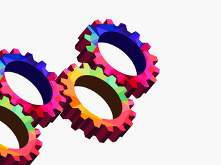 Abstract techno gear background with geometric colorful gear wheels. Space for gear text. Vector gears modern mechanism industrial concept. Technology gears background. Gears Vector illustration 