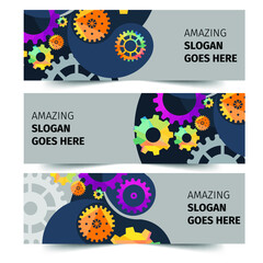 Abstract techno gear background with geometric colorful gear wheels. Space for gear text. Vector gears modern mechanism industrial concept. Technology gears background. Gears Vector illustration 