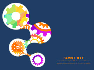 Abstract techno gear background with geometric colorful gear wheels. Space for gear text. Vector gears modern mechanism industrial concept. Technology gears background. Gears Vector illustration 