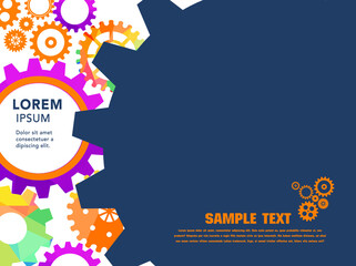 Abstract techno gear background with geometric colorful gear wheels. Space for gear text. Vector gears modern mechanism industrial concept. Technology gears background. Gears Vector illustration 