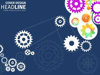 Abstract techno gear background with geometric colorful gear wheels. Space for gear text. Vector gears modern mechanism industrial concept. Technology gears background. Gears Vector illustration 